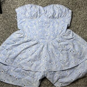 Altar'd State Light Blue Floral Eyelet Strapless Romper